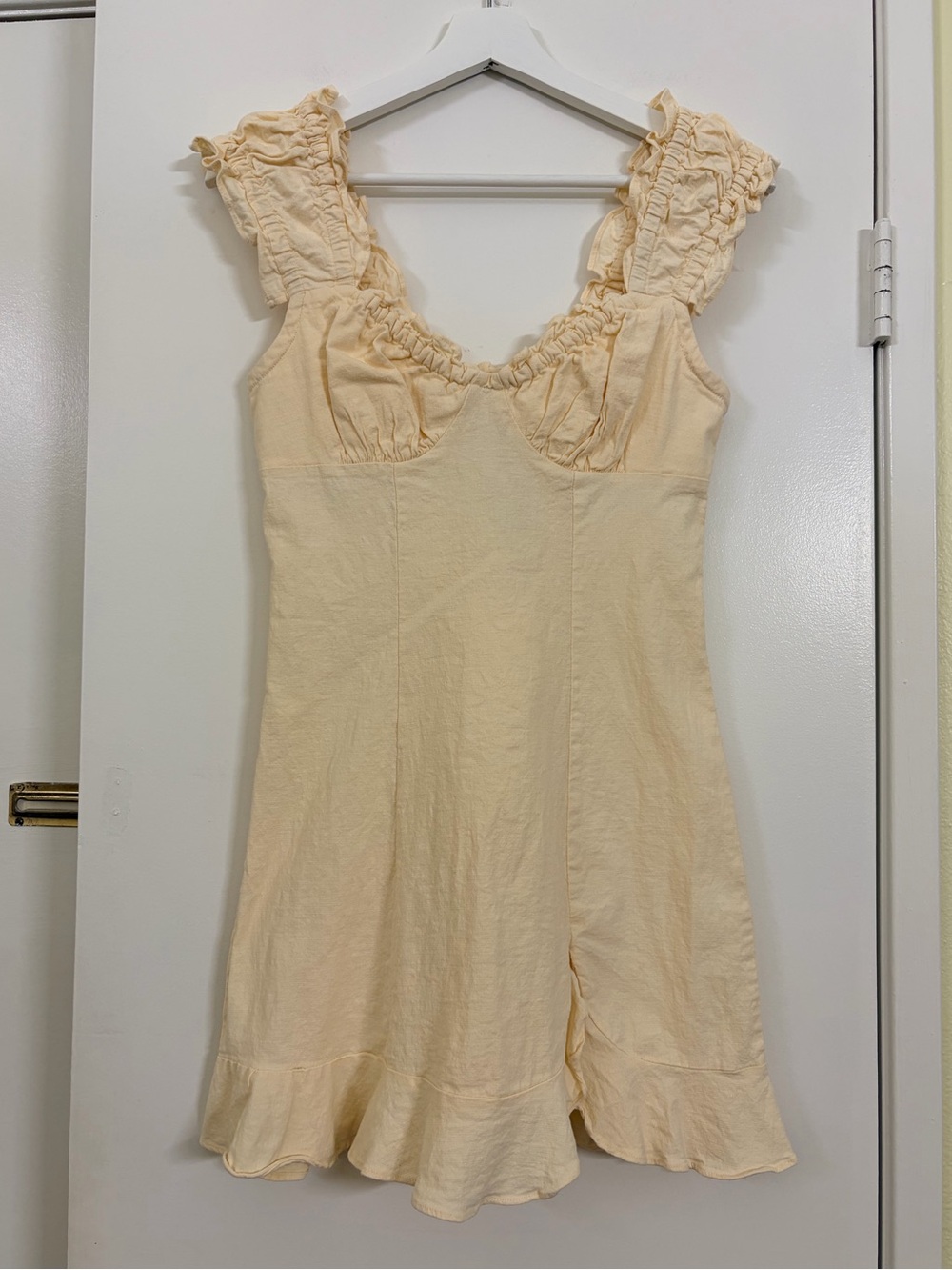 Mable Butter Yellow Cotton Ruffle Mini Dress Sweetheart Open Tie Back Coquette S